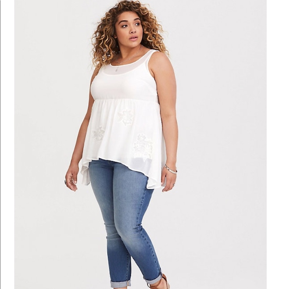 Torrid White Semi Sheer Ciffon Tank